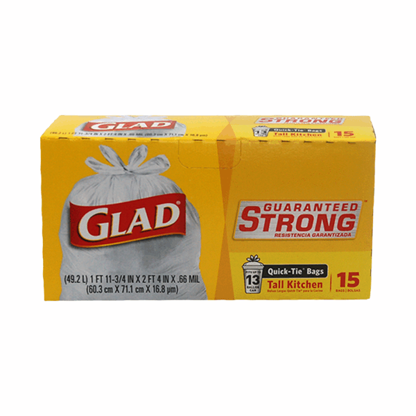 Glad QT Tall Kitchen Trash Bags(13gal) 15 cnt